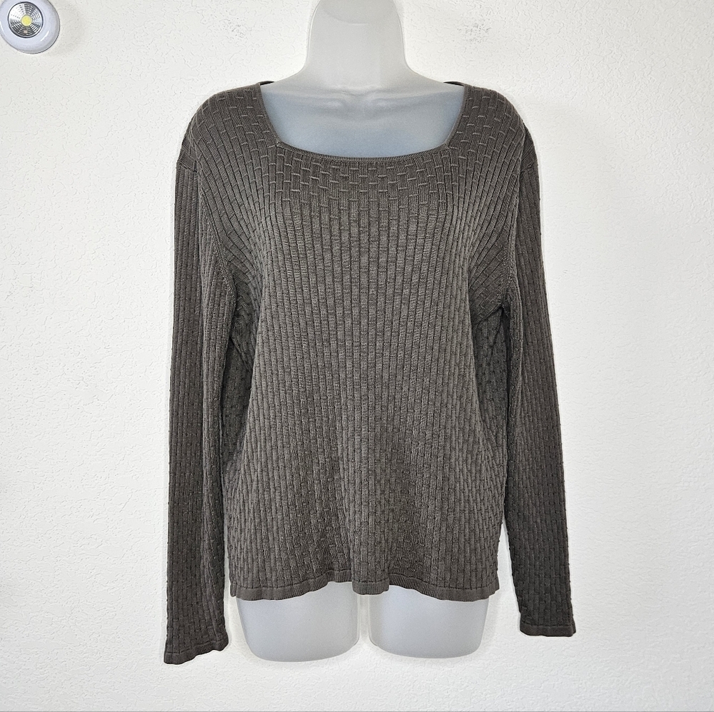 Geoffrey Beene Sport Silk Cotton Basketweave Textured Knit Squareneck Sweater XL